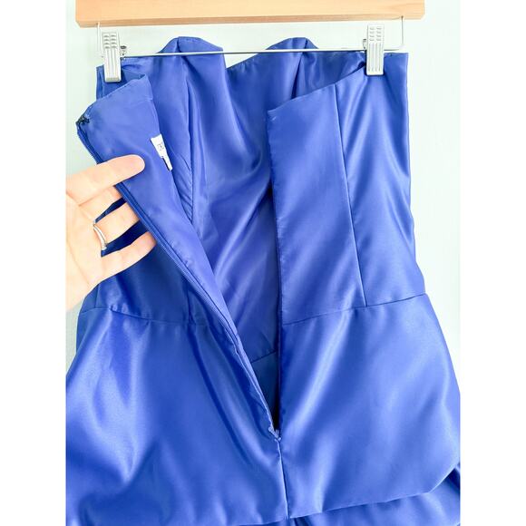 Cache | Y2K Satin Blue Strapless Bubble Hem Mini Prom Cocktail Vintage Dress | 4 - Picture 7 of 8
